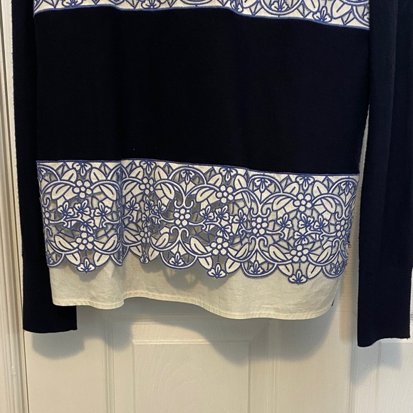 Tory Burch Navy Merino Peter Pan Collar Embroidered Sweater Office Petite S - Picture 9 of 16